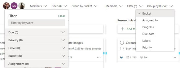 Dual screenshot of Filters and Group By choices