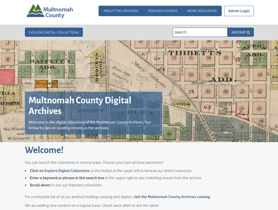 Multnomah County Digital Archives public access portal
